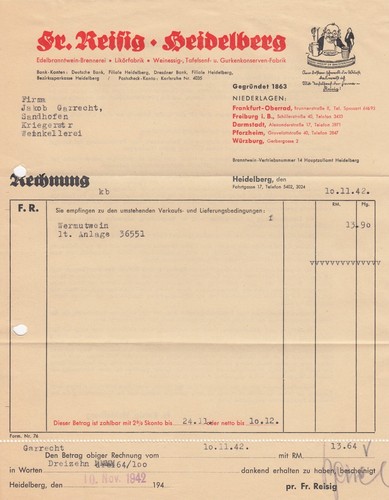 Heidelberg rechnung 1942 - heidelberg,, fr