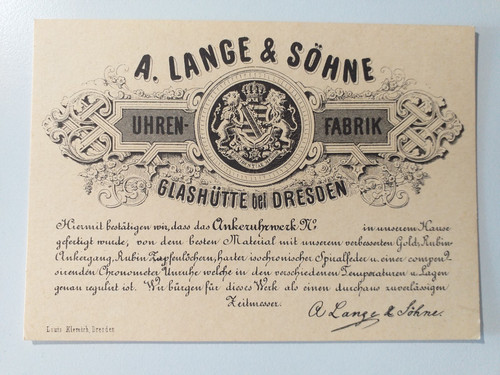 Lange söhne uhrenfabrik - &,