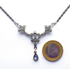 Collier Kette Aquamarin farbig + Markasit 925 Sterlingsilber, Jugendstil Art (32