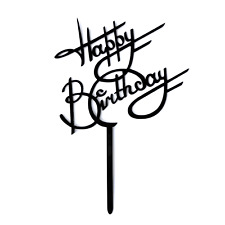 Kuchenstecker Cake Topper Happy Birthday Blumenstecker schwarz Kuchendeko