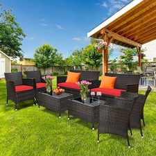 8PCS Patio Rattan Conversation