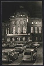 Karl-Marx-Stadt, Ansichtskarte, Opernhaus mit Parkplatz bei Nacht 