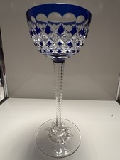 Val Saint Lambert Bleikristall Überfang Weinrömer Blau Kristallglas