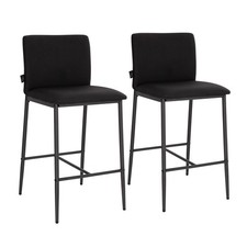 B-Ware SVITA ERIK 2er Set Barhocker Rückenlehne Fußstütze Leinen-Optik Schwarz