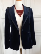 Zara Woman Eleganter Samt Blazer Jackett Seidensamt dunkelblau neu Gr. 36
