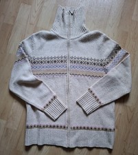 STRICKJACKE WOLLJACKE JACKE DAMEN 40 42 L BEIGE NORWEGERSTIL ACRYL KRAGEN PERLEN