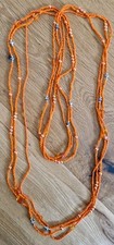 3er Set lange Halsketten Orange mit  Silber Modeschmuck