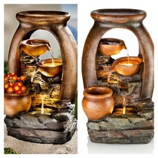 Gartenbrunnen LED Brunnen Amphore Design Becken Deko Garten Kunststein Balkon G