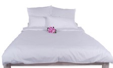 Bettwäsche Hotelbettwäsche  Bettgarnitur Damast Weiß Streifen Hotelverschluss