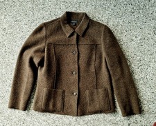 Lands End Damen Walk-Jacke Strickblazer Cardigan 100% Wolle Gr. 38 / 19 braun