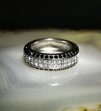 Ring Silber 925 CZ Zirkonia klar + schwarz Bandring Ricarda M. QVC 19mm 9g-WOW