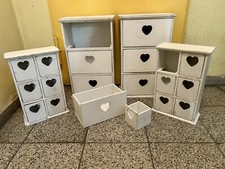 4 Kommoden mit Herz Shabby Look weiß klein Vintage Schubladen