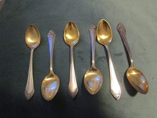 6 antike Mokkalöffel -kleine Teelöffel- versilbert - 90er Silber unten vergoldet