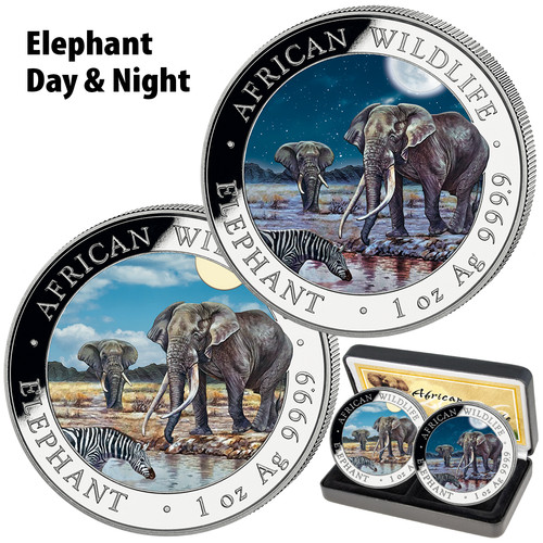 Silbermünzen elefant night - elefant, &