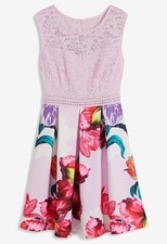 Kleid mit Spitzenoberteil Gr. 40/42 Rosa Floral Damen-Minikleid Ärmellos Neu*