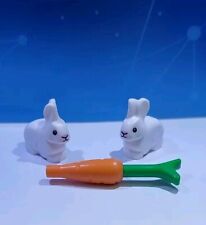 LEGO ® 2 weiße Hasen - Kaninchen mit Möhre - Karotte - Tiere - Bauernhof - CITY 