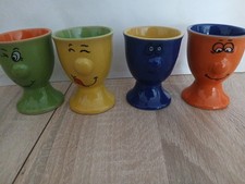 4 Eierbecher Mit Lustigen Gesichtern, Gebraucht