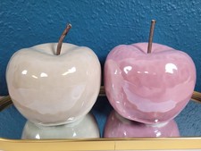 Set 2x Apfel Keramik rosa beige glänzend 8x10cm Objekt Figur Obst Tischdeko