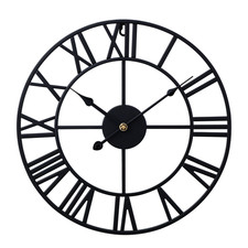 Wanduhr Vintage Schwarz Wanduhr Rund Metall Geräuschlos Uhr mit römische Ziffern