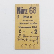 Fahrkarte vom 01.03.1968, Monatskarte März 68 Mon Hannover Bismarckstraße 