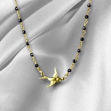Onyx swallow gold pendant - onyx,