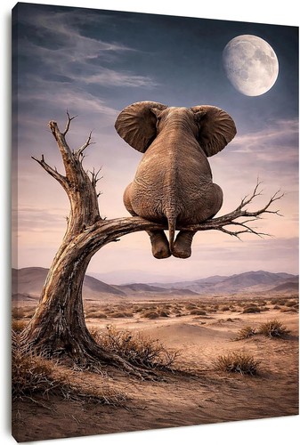 Leinwandbild elefant mit mond - leinwandbild,