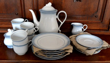 6 Pers. Kaffeeservice Mitterteich Bavaria W. Germany Blau / Weiß Vintage