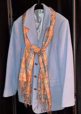 SCHURWOLLE + CASHEMERE Blazer / Sakko Damen Gr. 21 (42 Kurz) hellblau SEHR WEICH