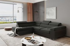 Couchgarnitur JADE Schwarz mit Schlaffunktion Ottomane Links