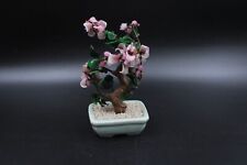 Dekor Baum Bonsai Rosenquarz Edelsteinbaum Glas Keramik Antik Vintage H 22 cm