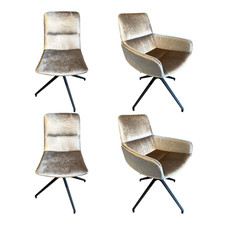 Hülsta 4er-Set Stuhl H100 Stoff Velour Glänzend Champagner