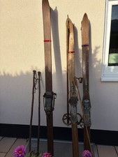 Alte Holzski SKIER SKI ab 1920 RAR Shabby Chic Winter Deko ANTIK mit Stöcken 1P