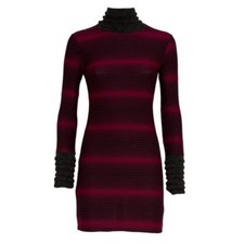 Italy Kleid Damen Minikleid Langarm Stretch schwarz weinrot Streifen S M L   