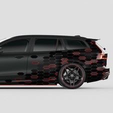 Waben Aufkleber 2er Set je 200x60cm Auto Motorrad Dekor KX083-05 Schwarz Rot