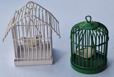 2 x alter Miniatur Vogelkäfig aus Metall für vintage Puppenstube