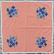 ? Tischdecke 70 x 70 cm Baumwolle rot weiß kariert - aufwendige Stickereien ?