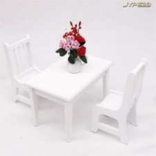 Miniatur Puppenhaus Maßstab 1:12 Weiße Tischgruppe Teetisch Schulmöbel Holz Deko
