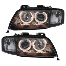 Scheinwerfer Klarglas Angel Eyes für Audi A6 4B C5 Bj. 1997-2001 Schwarz