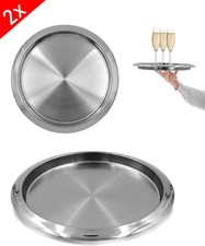 2x Profi Gastronomie Serviertablett aus rostfreiem Edelstahl - rundes Tablett