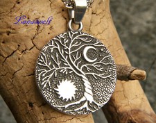 Amulett Lebensbaum mit Sonne Mond  und Halskette aus Edelstahl - 60 cm----13