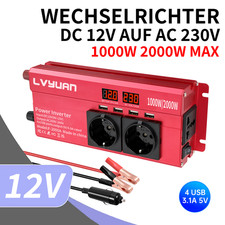 1000W 2000W Wechselrichter DC 12V auf AC 230V Spannungswandler Inverter 4USB 2AC