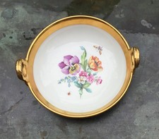 KPM BERLIN Ringhenkelschale ANBIET-/KONFEKTSCHALE Blumenmalerei GOLDRAND