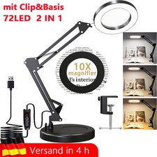 10 Dioptrien LED Tischlupen 72 LED Lupenleuchte Arbeits Clip,Basis Arbeitsleucht