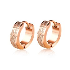 Damen Klapp Creolen Diamantiert Streifen Edelstahl Rosegold-Farbe Ohrringe