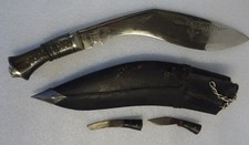 INDIEN: alte Machete mit 2 Beimessern und Scheide - Gurkha Kukri