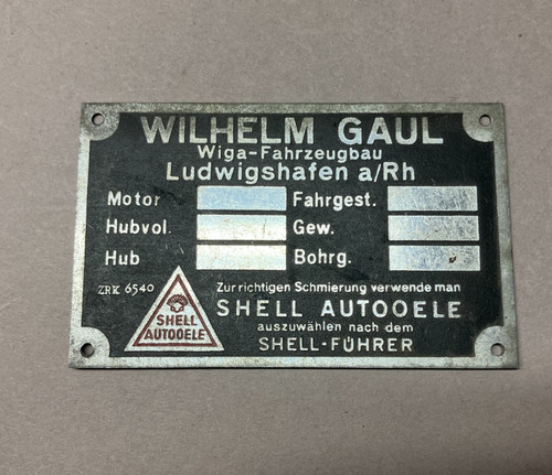 Orig typenschild wilhelm gaul - orig.,