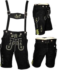 NEUE kurze Trachtenlederhose + Träger Lederhose Plattlerhose grün bestickt