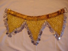 gehäkelter Bauchtanzgürtel (Hüfttuch) - gelb mit Pailletten - neu
