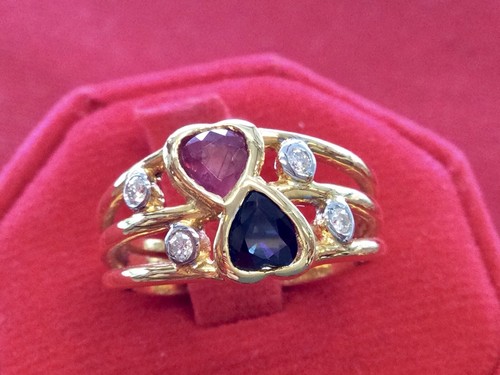 18k gold saphire diamanten - 18k,