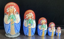 KUNSTOBJEKT! Matroschka. Babuschka. 5 Holz-Puppen. SIGNIERT! WEIHNACHTSGESCHENK!